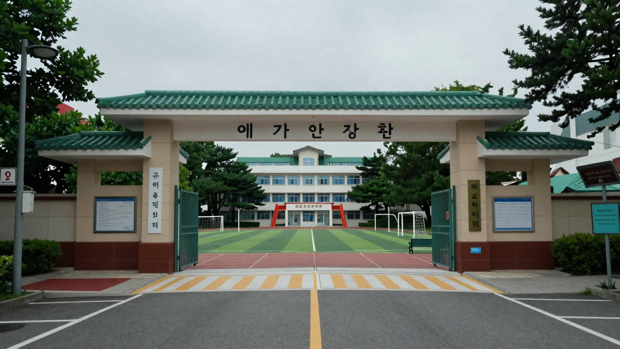 학교 운동장과 교문