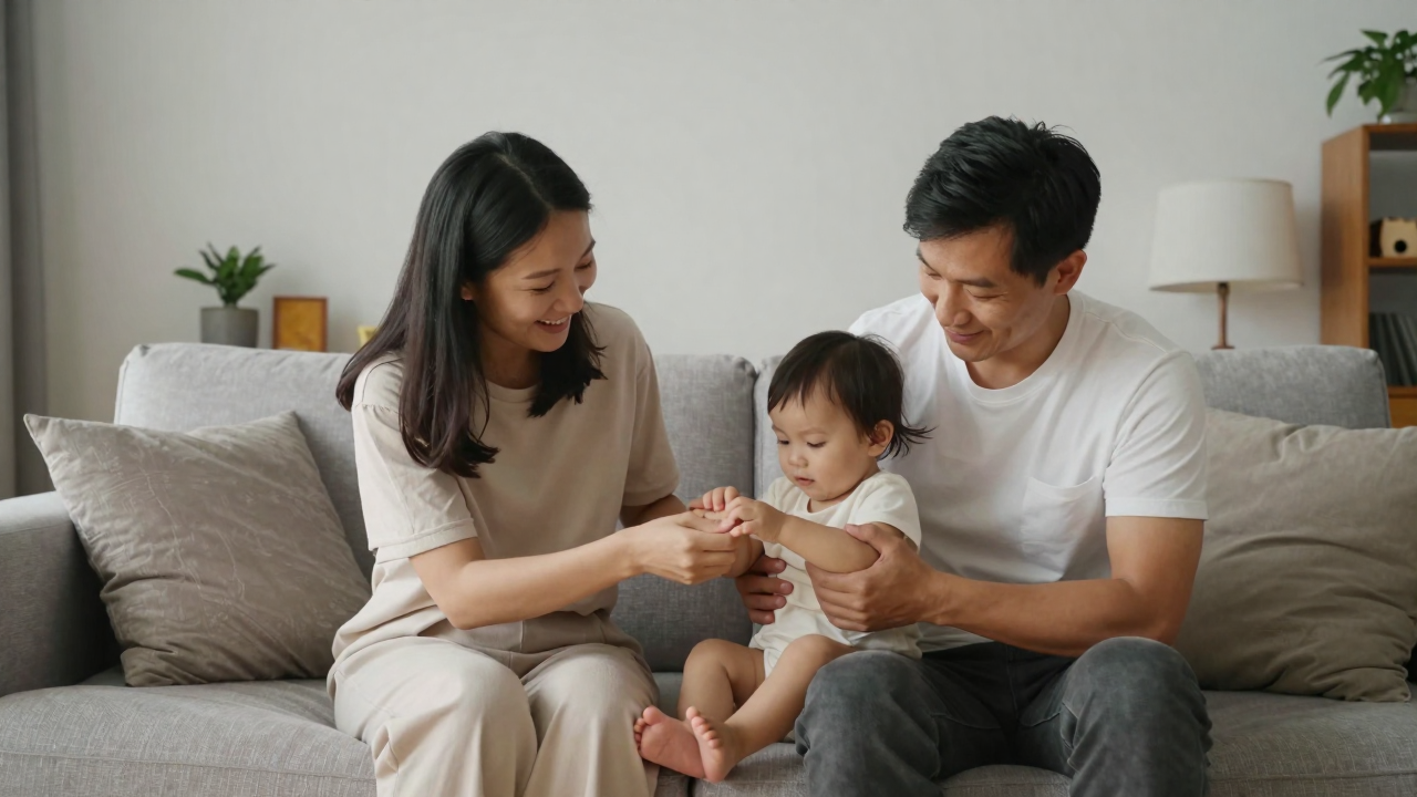 함께 아이를 돌보는 부부