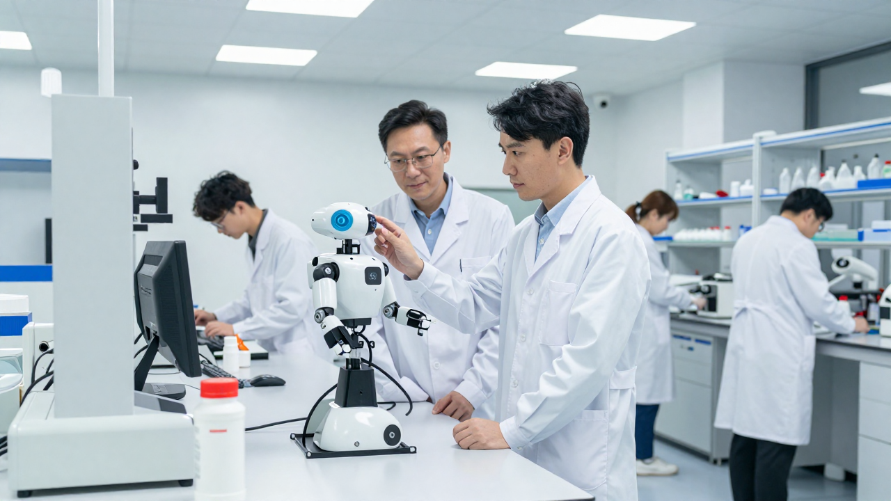 DGIST, '지속가능 로봇공학' 네이처 표지 논문으로 제안했어요 연구진이 로봇 프로토타입을 살펴보는 모습