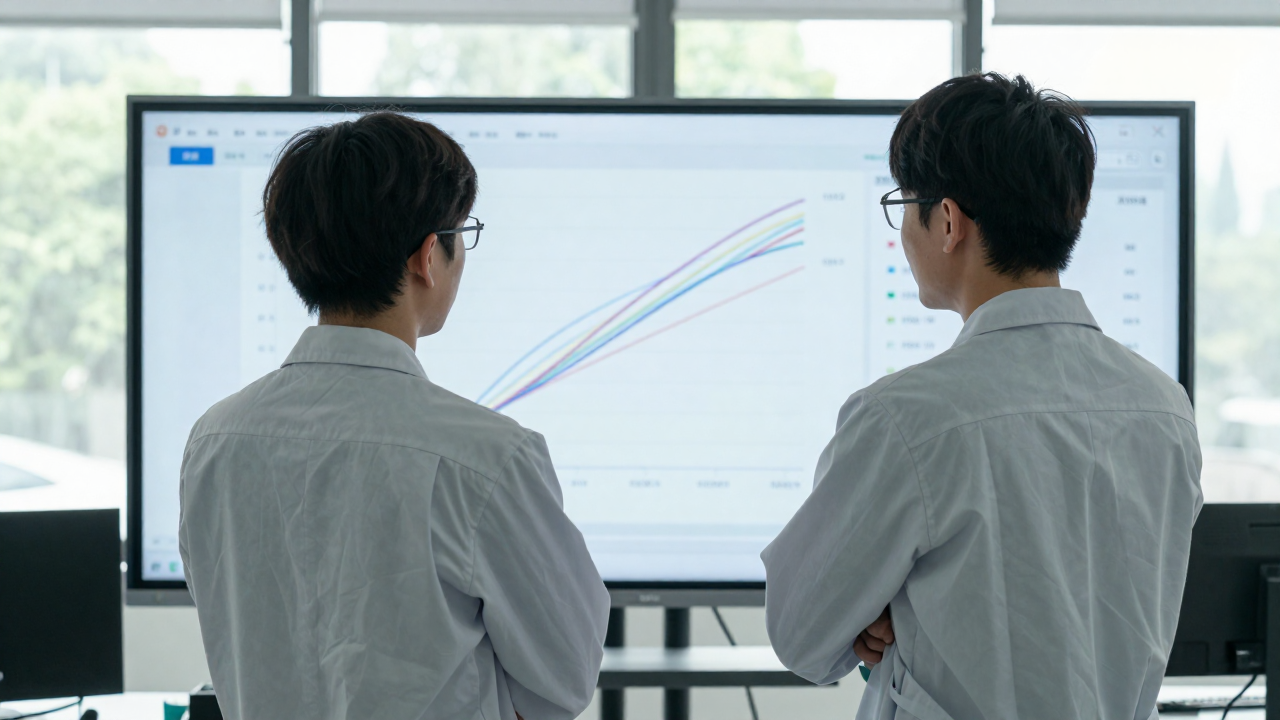 AI 연구팀이 장기 작업 벤치마크 결과를 검토하는 모습