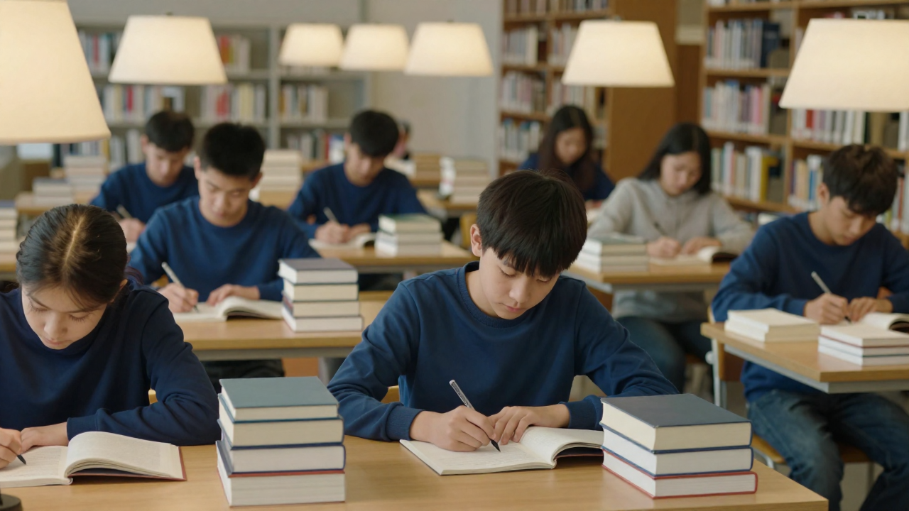 도서관에서 시험 준비하는 청년들