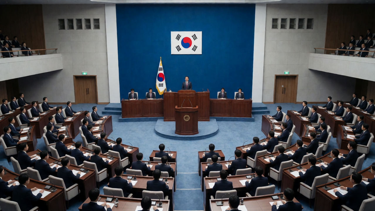 국회 본회의장에서 진행되는 표결 장면