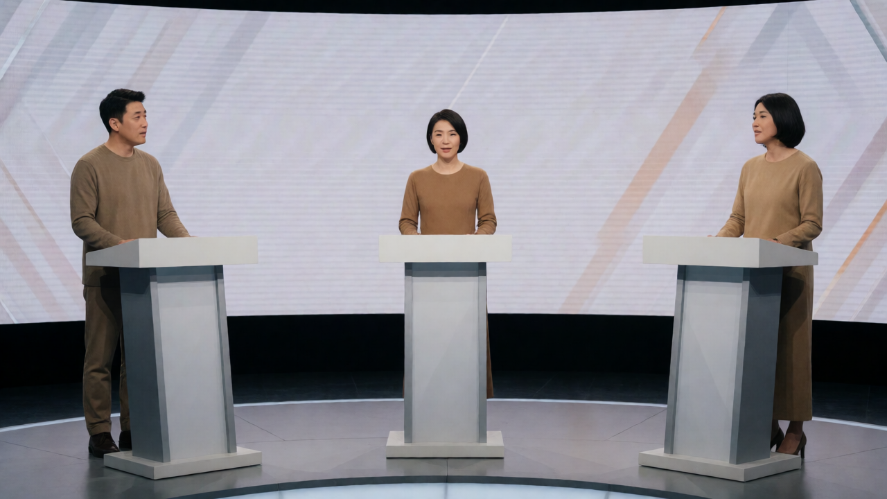 전당대회 TV토론회에서 마이크 앞에 선 후보들