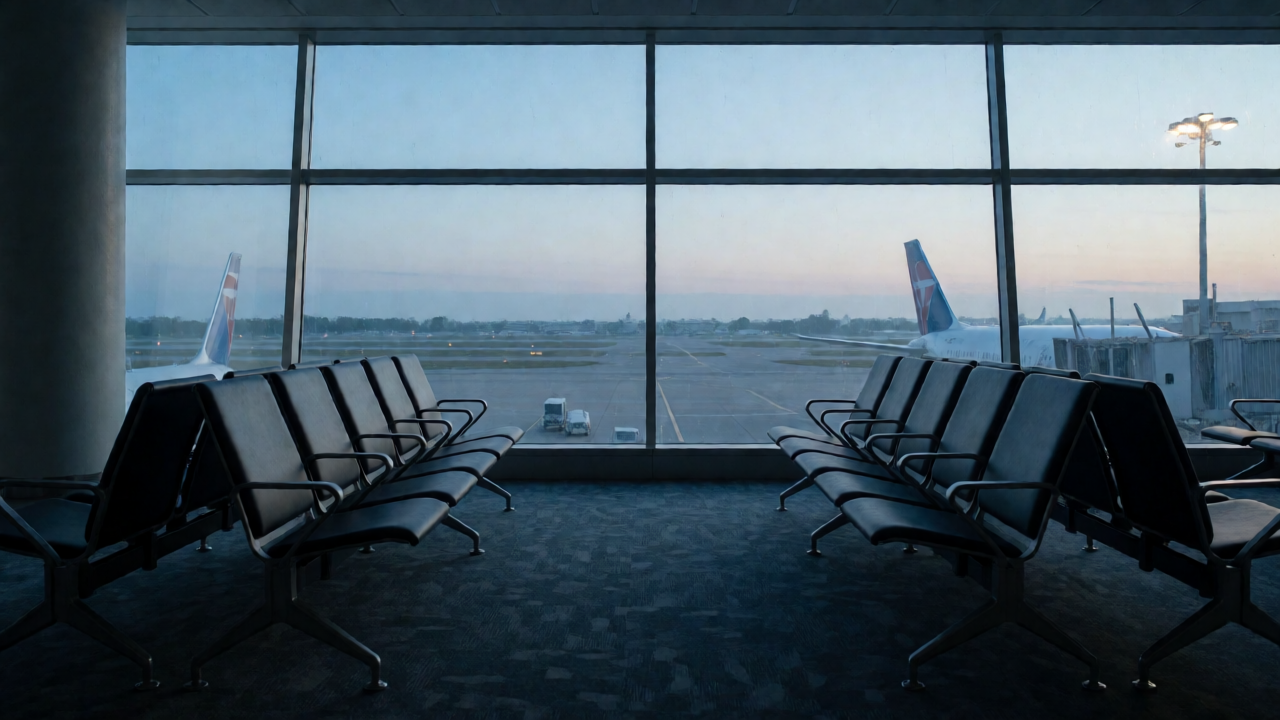 새벽의 공항 탑승 대기 구역