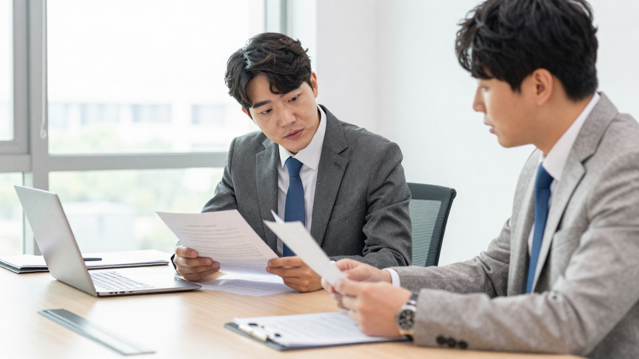 사무실에서 급여와 4대보험 부담을 함께 검토하는 모습