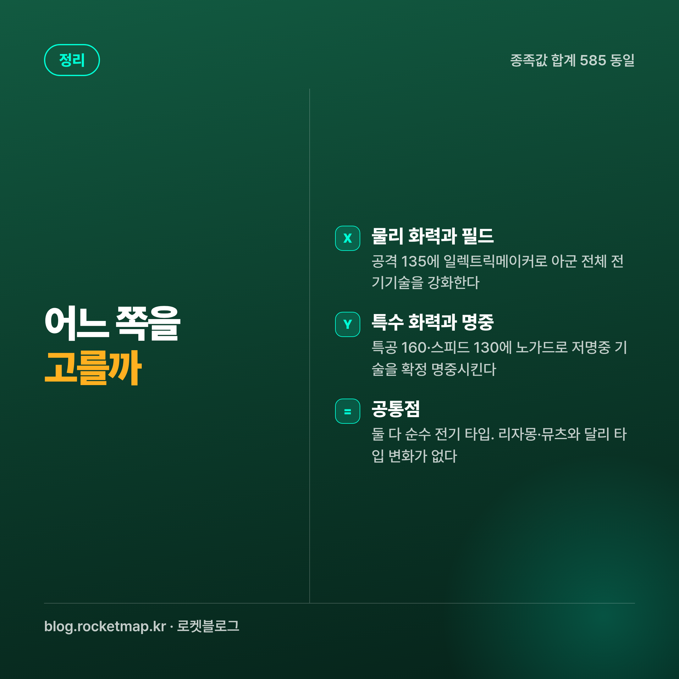 메가라이츄 X와 Y 선택 기준 요약