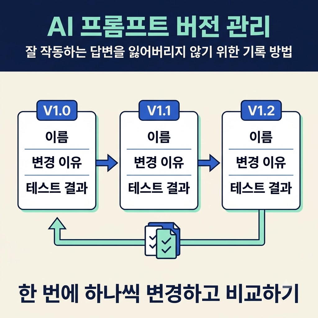 AI 프롬프트 버전 관리 과정을 보여주는 인포그래픽