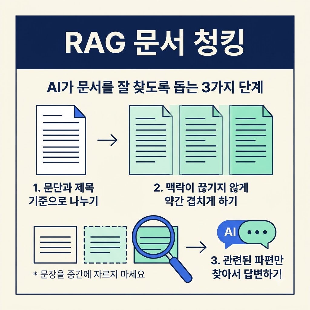 RAG 문서 청킹 개념을 설명하는 인포그래픽
