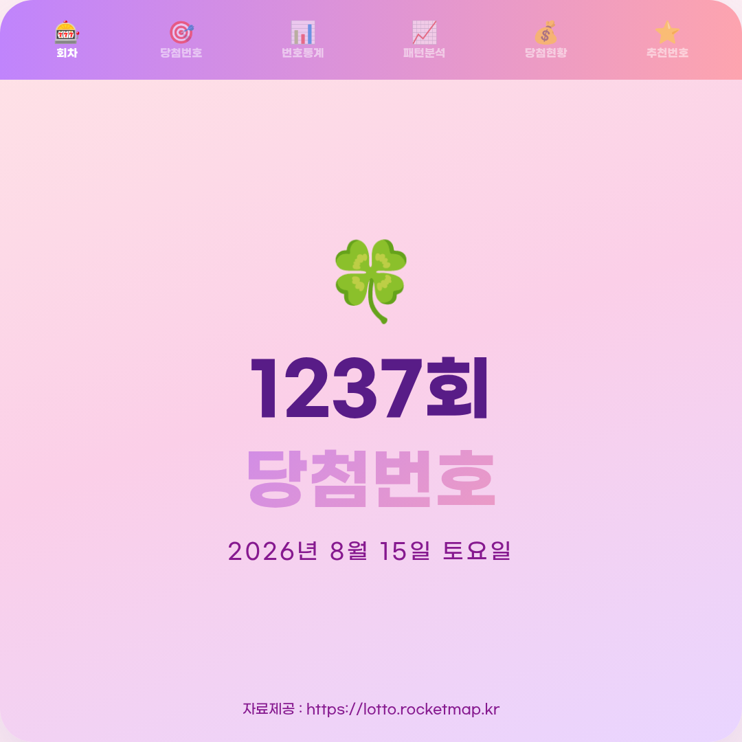 로또 당첨번호 : 2026년 8월 15일 로또 당첨번호 : 2026년 8월 15일 1