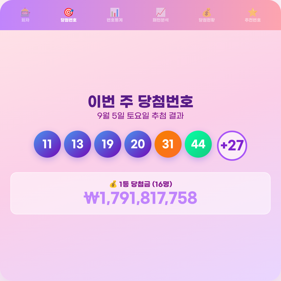 로또 당첨번호 : 2026년 9월 5일 2